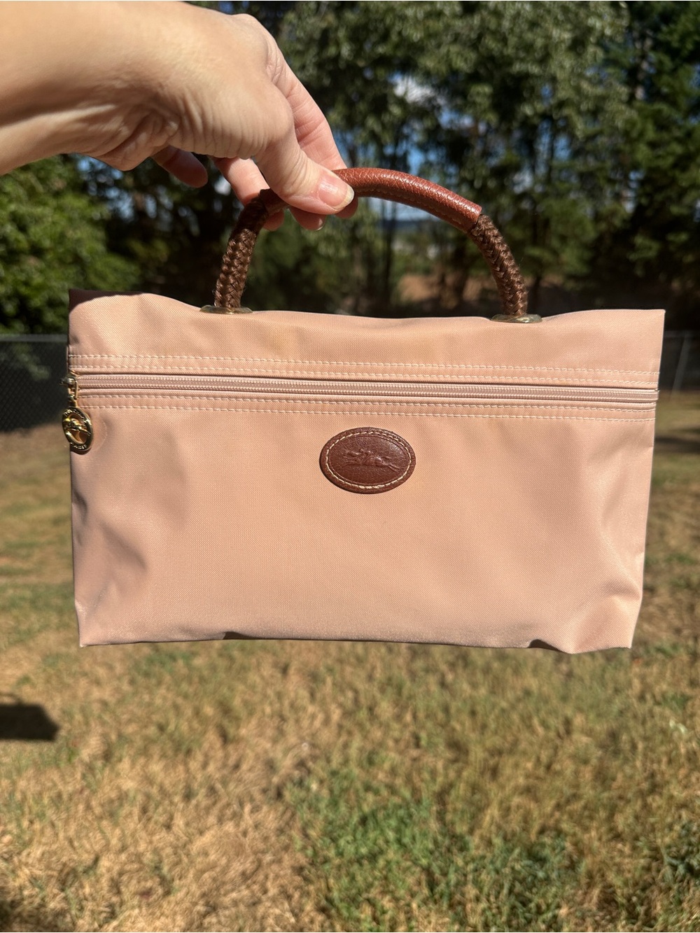 Vintage Longchamp Made in France Nylon Cosmetic Travel Bag Braided Handle - Picture 3 of 11